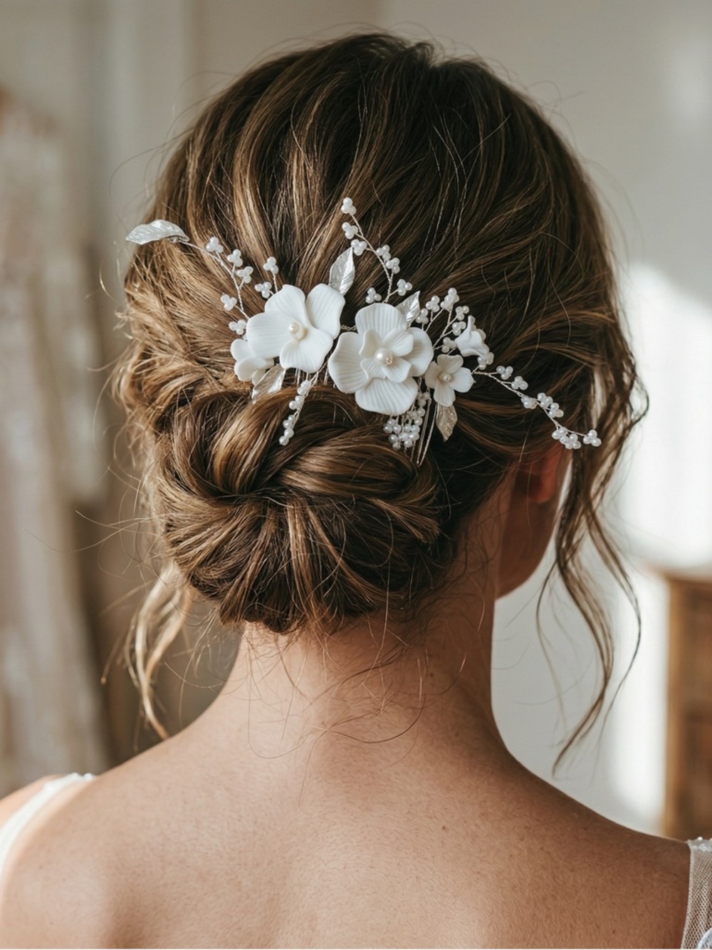 Bridal White Floral Hair Comb - Elegant Wedding Hair Accessory